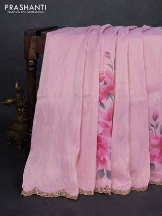 Light Pink Tissue Silk Embroidery Saree