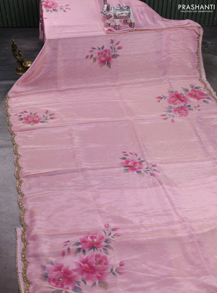 Light Pink Tissue Silk Embroidery Saree