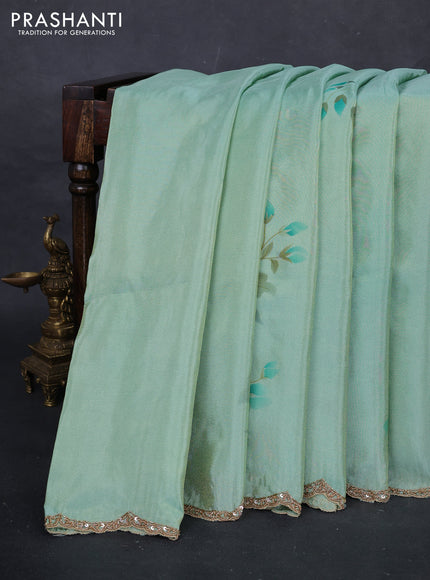Teal Green Tissue Silk Embroidery Saree