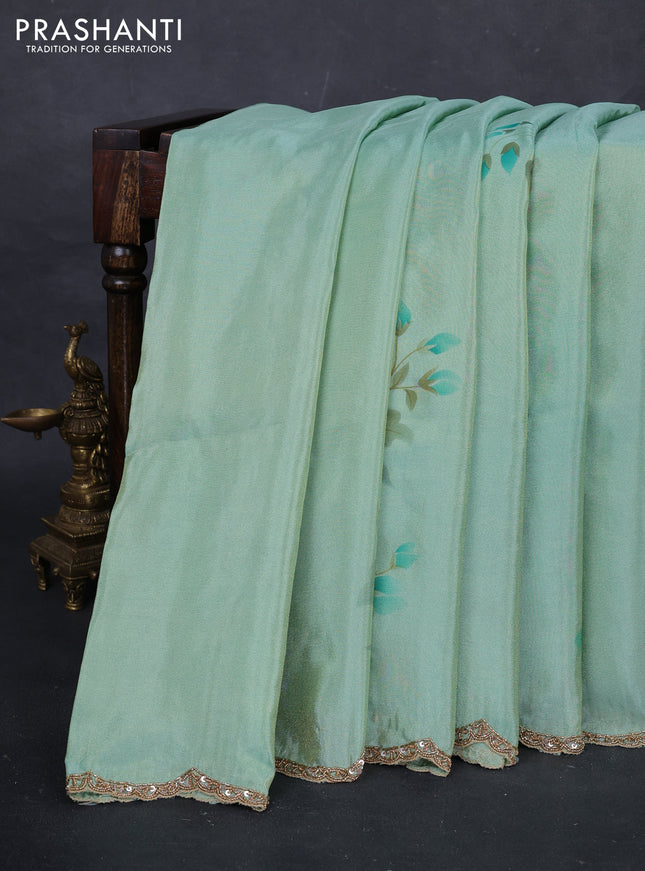 Teal Green Tissue Silk Embroidery Saree