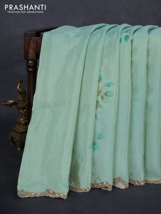 Teal Green Tissue Silk Embroidery Saree