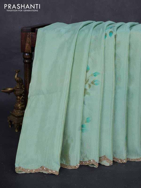 Teal Green Tissue Silk Embroidery Saree