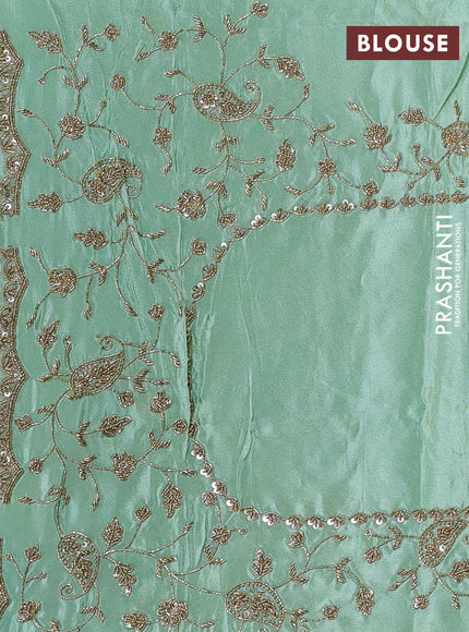Teal Green Tissue Silk Embroidery Saree