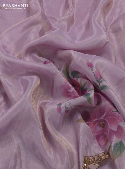 Lavender Tissue Silk Embroidery Saree