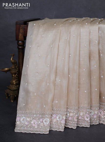 Beige Tissue Silk Embroidery Saree