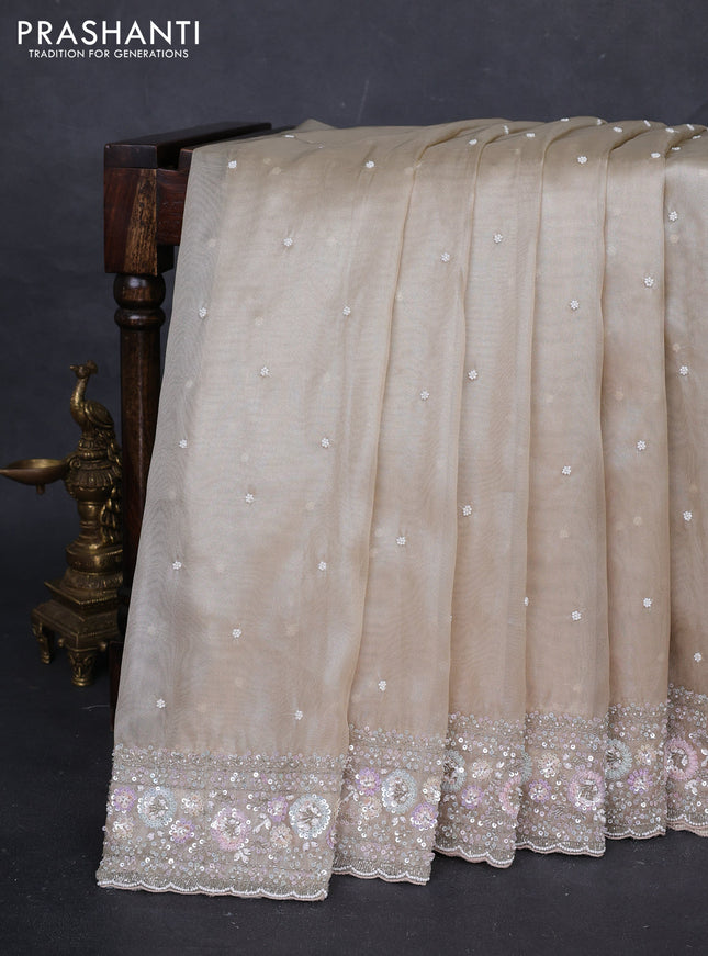 Beige Tissue Silk Embroidery Saree