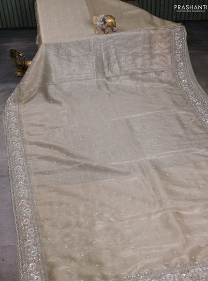 Beige Tissue Silk Embroidery Saree
