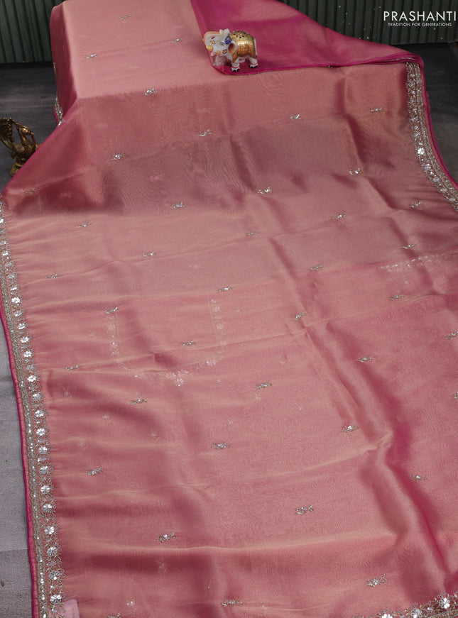 Pink Tissue Silk Embroidery Saree