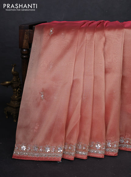 Peach Tissue Silk Embroidery Saree
