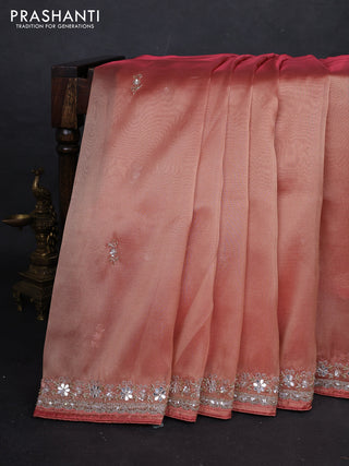 Peach Tissue Silk Embroidery Saree