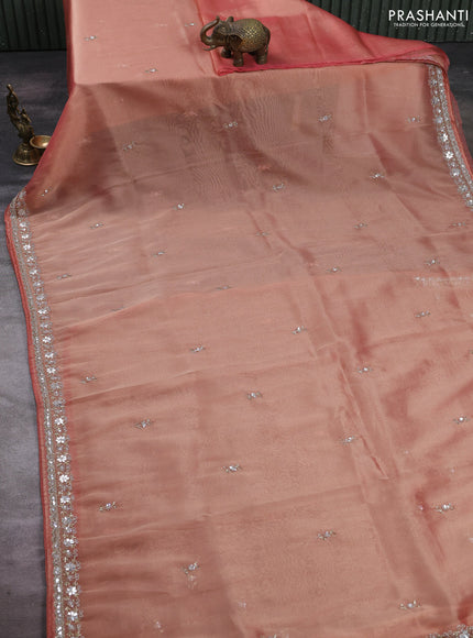 Peach Tissue Silk Embroidery Saree