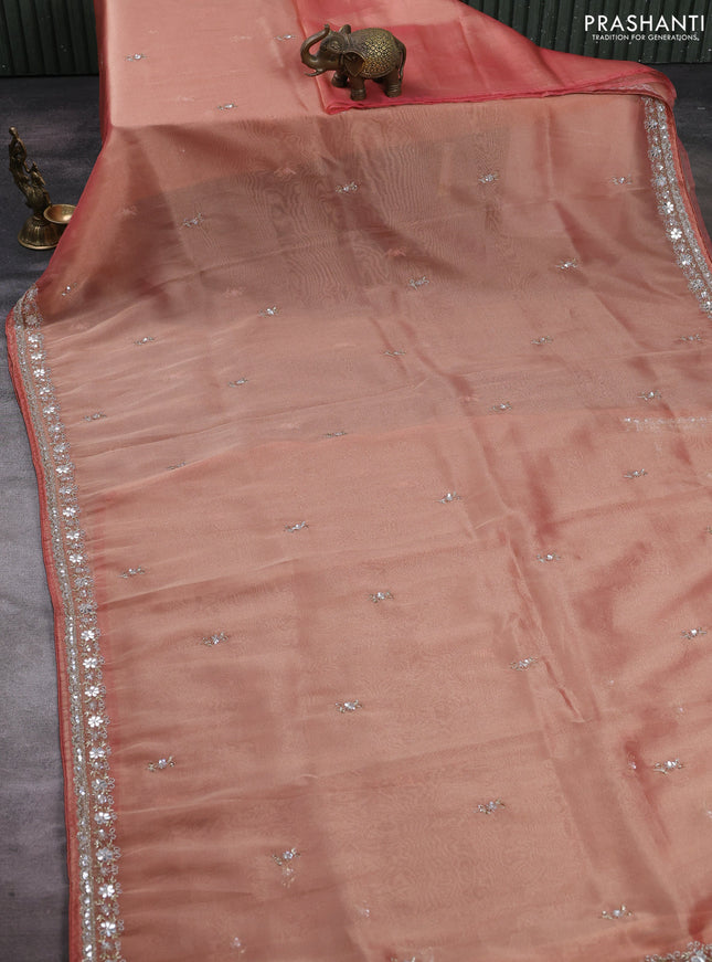 Peach Tissue Silk Embroidery Saree