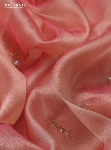 Peach Tissue Silk Embroidery Saree