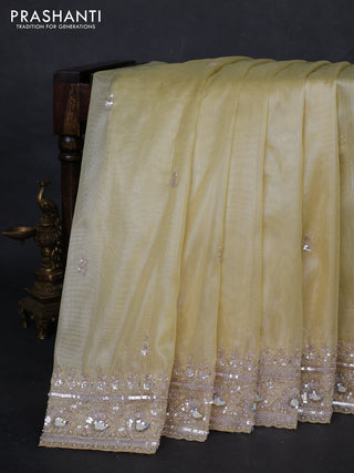 Yellow Tissue Silk Embroidery Saree