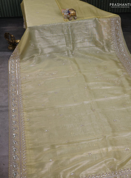 Yellow Tissue Silk Embroidery Saree