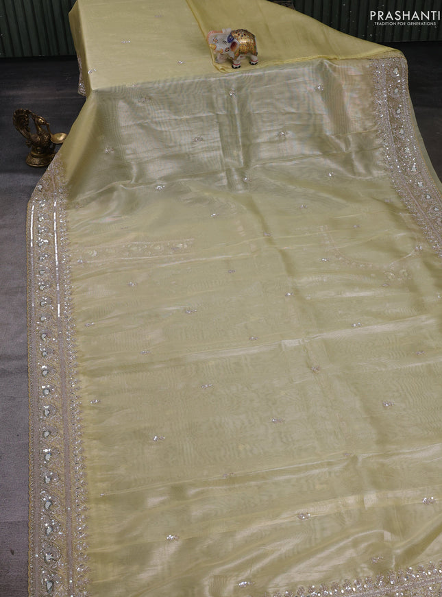 Yellow Tissue Silk Embroidery Saree