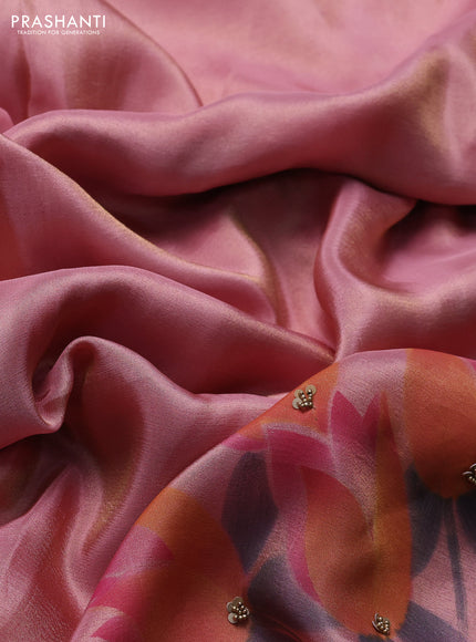 Peach Pink Tissue Silk Embroidery Saree