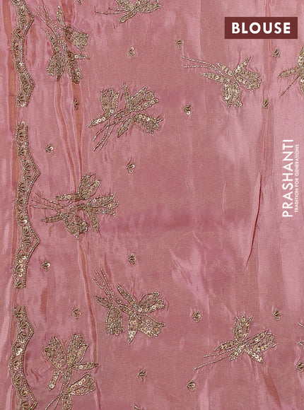 Peach Pink Tissue Silk Embroidery Saree