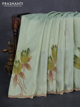 Pastel Green Tissue Silk Embroidery Saree