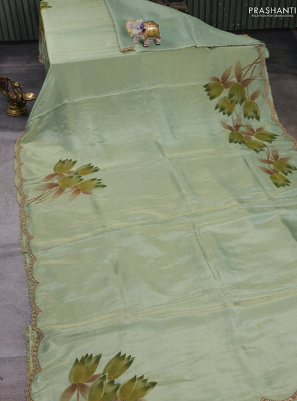 Pastel Green Tissue Silk Embroidery Saree