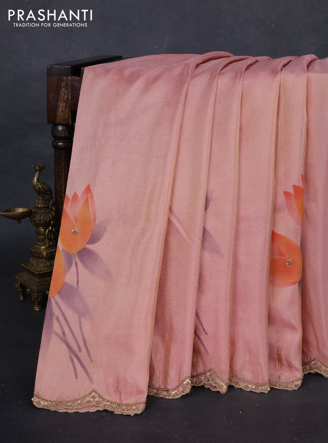 Peach Tissue Silk Embroidery Saree