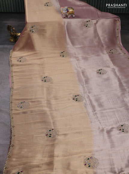 Pastel Pink Tissue Silk Embroidery Saree