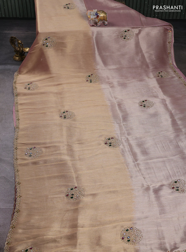 Pastel Pink Tissue Silk Embroidery Saree