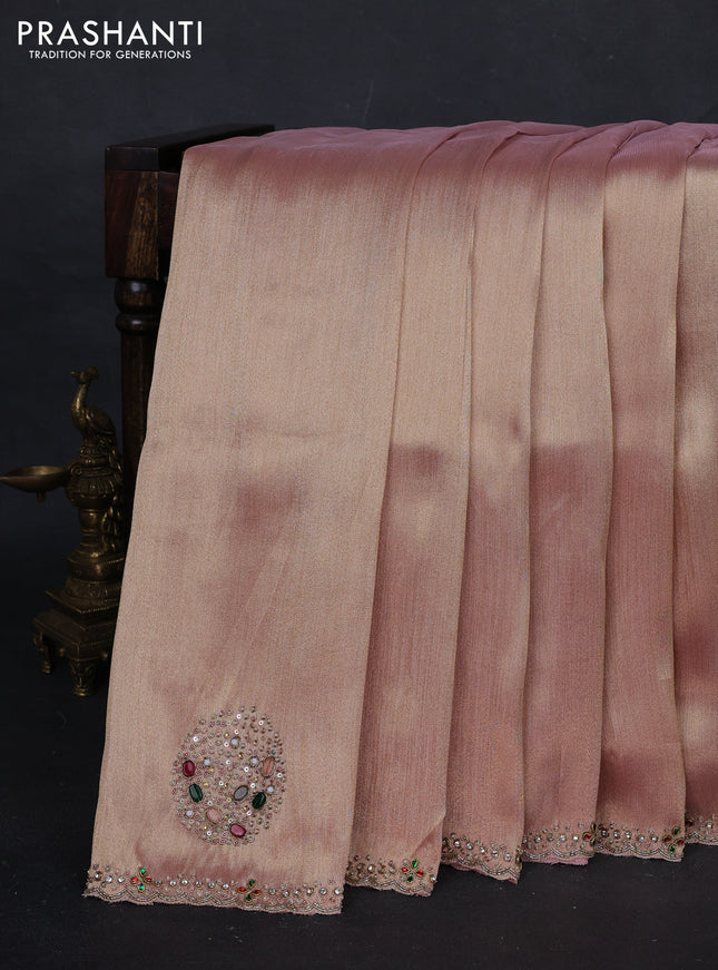 Peach Pink Ombre Tissue Silk Embroidery Saree