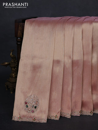 Peach Pink Ombre Tissue Silk Embroidery Saree