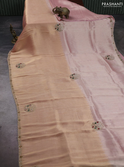 Peach Pink Ombre Tissue Silk Embroidery Saree