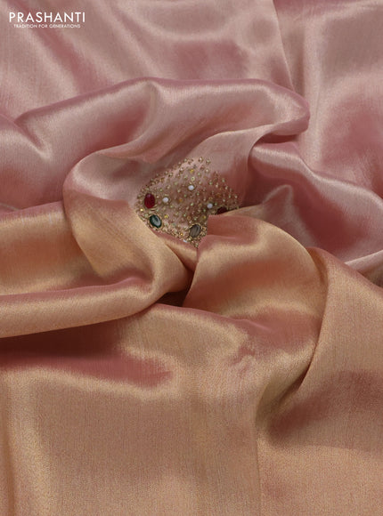 Peach Pink Ombre Tissue Silk Embroidery Saree