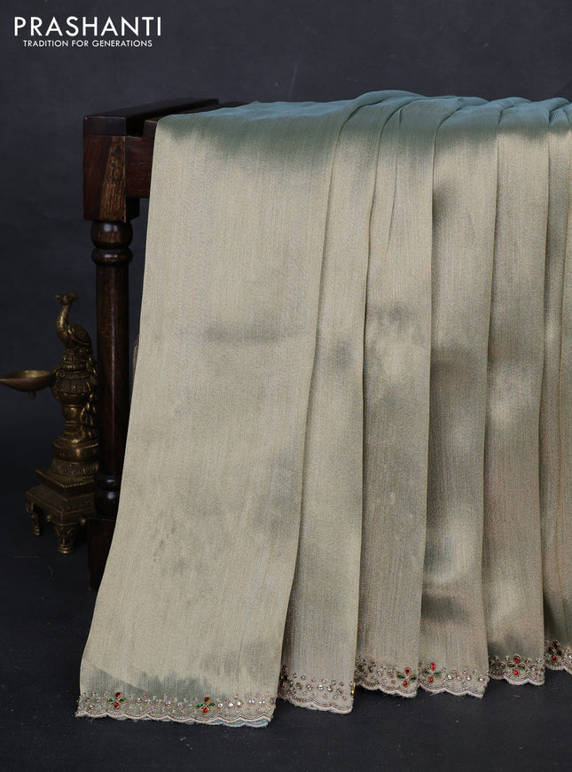 Pastel Green Ombre Tissue Silk Embroidery Saree