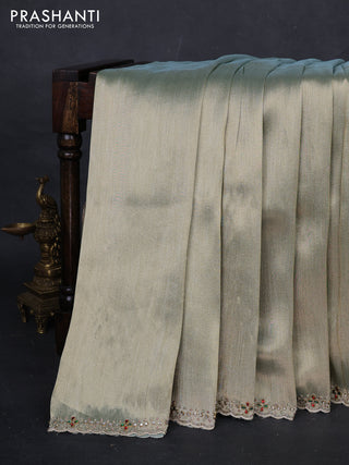 Pastel Green Ombre Tissue Silk Embroidery Saree