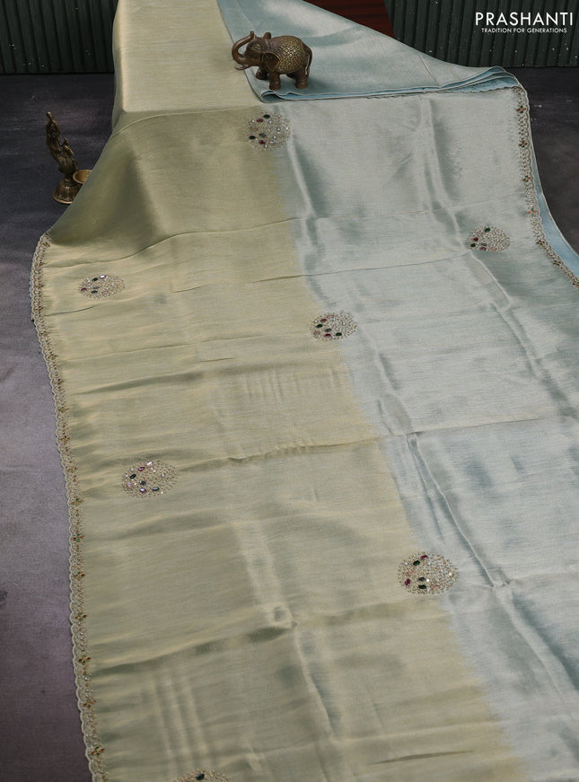 Pastel Green Ombre Tissue Silk Embroidery Saree