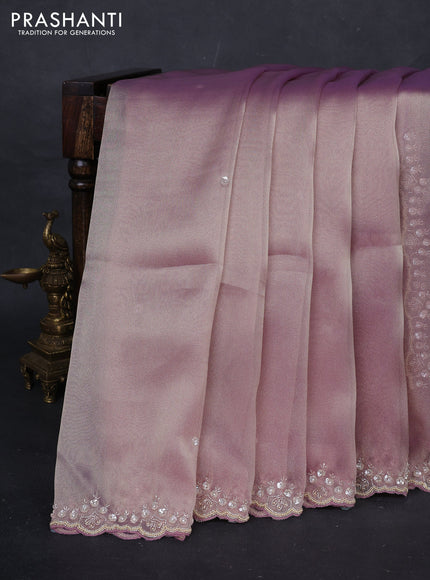 Lavender Organza Silk embroidery saree