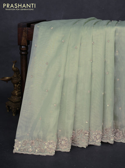 Pista Green Organza silk embroidery saree