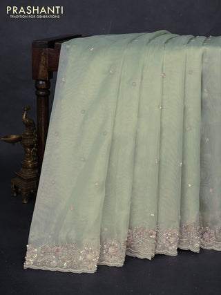 Pista Green Organza silk embroidery saree