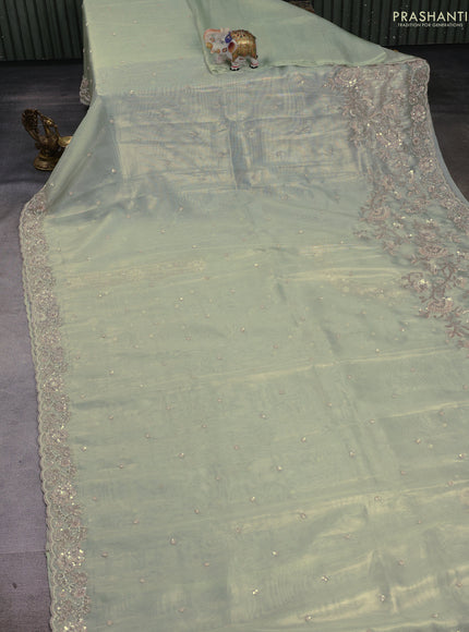 Pista Green Organza silk embroidery saree
