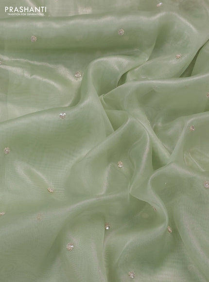Pista Green Organza silk embroidery saree
