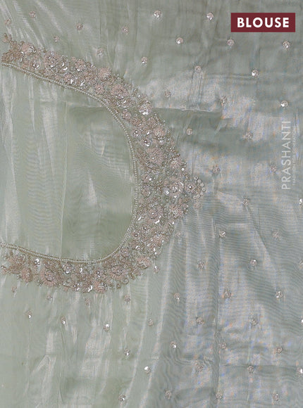 Pista Green Organza silk embroidery saree