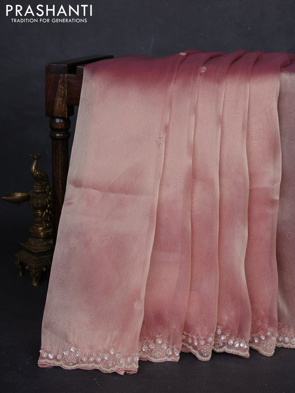 Peach Banarasi silk embroidery Saree