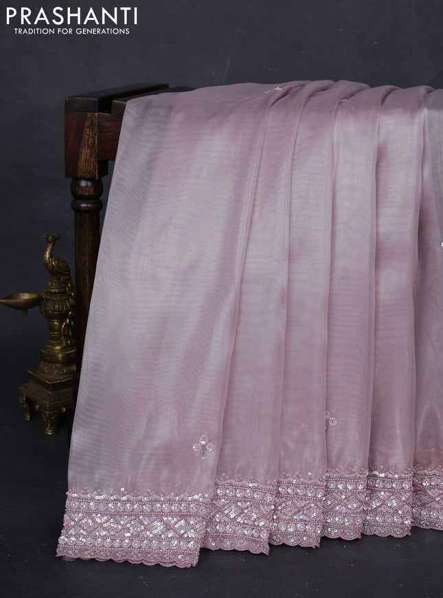 Light Pink Organza silk embroidery saree