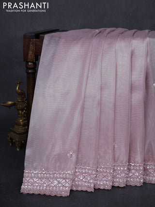 Light Pink Organza silk embroidery saree