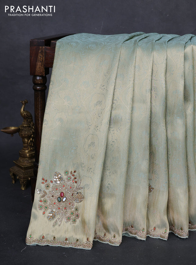 Pastel Green Banarasi silk Embroidery saree