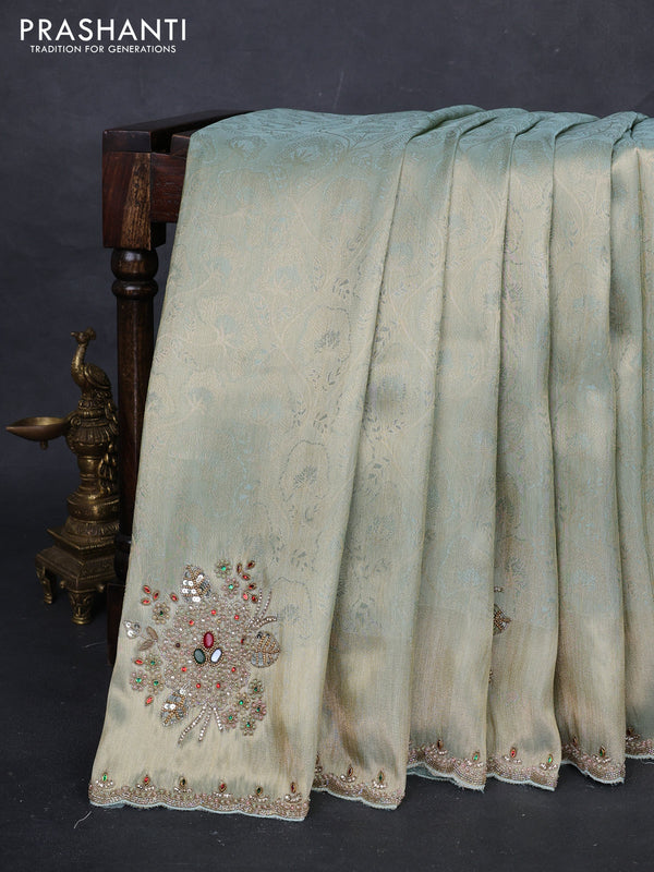 Pastel Green Banarasi silk Embroidery saree
