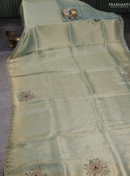 Pastel Green Banarasi silk Embroidery saree