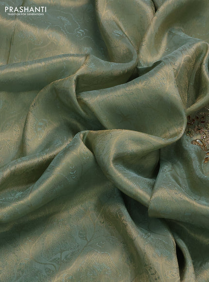 Pastel Green Banarasi silk Embroidery saree
