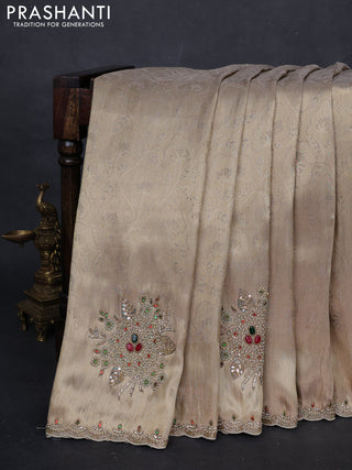 Beige Banarasi silk embroidery saree