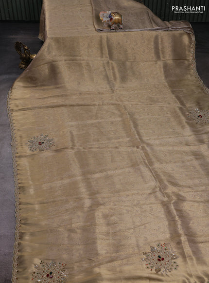 Beige Banarasi silk embroidery saree