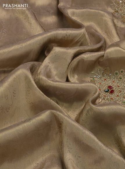 Beige Banarasi silk embroidery saree